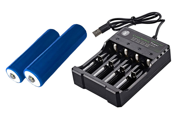 ETOP 18650-02　【ボタントップ】リチウムイオンバッテリー 2本+4スロット充電器セット（FRSKY　X9Lite【S】やFRSKY　X9Lite　などに）