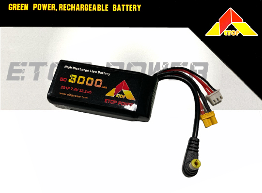 ETOP　7.4V3000mAh  DC5.5ｍｍ・XT30プラグ（出力ツイン）　バッテリー【Skyzone・DJI FPVゴーグルに】